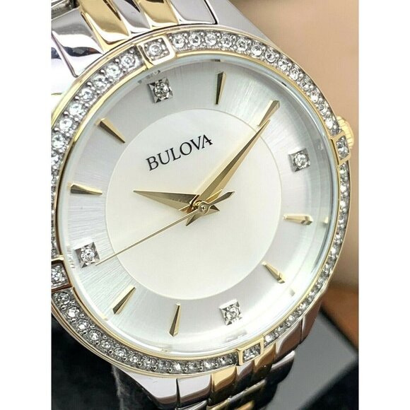Bulova Women's Watch 98L273 Two Tone Crystal Accent Mother of Pearl Dial - Picture 12 of 13